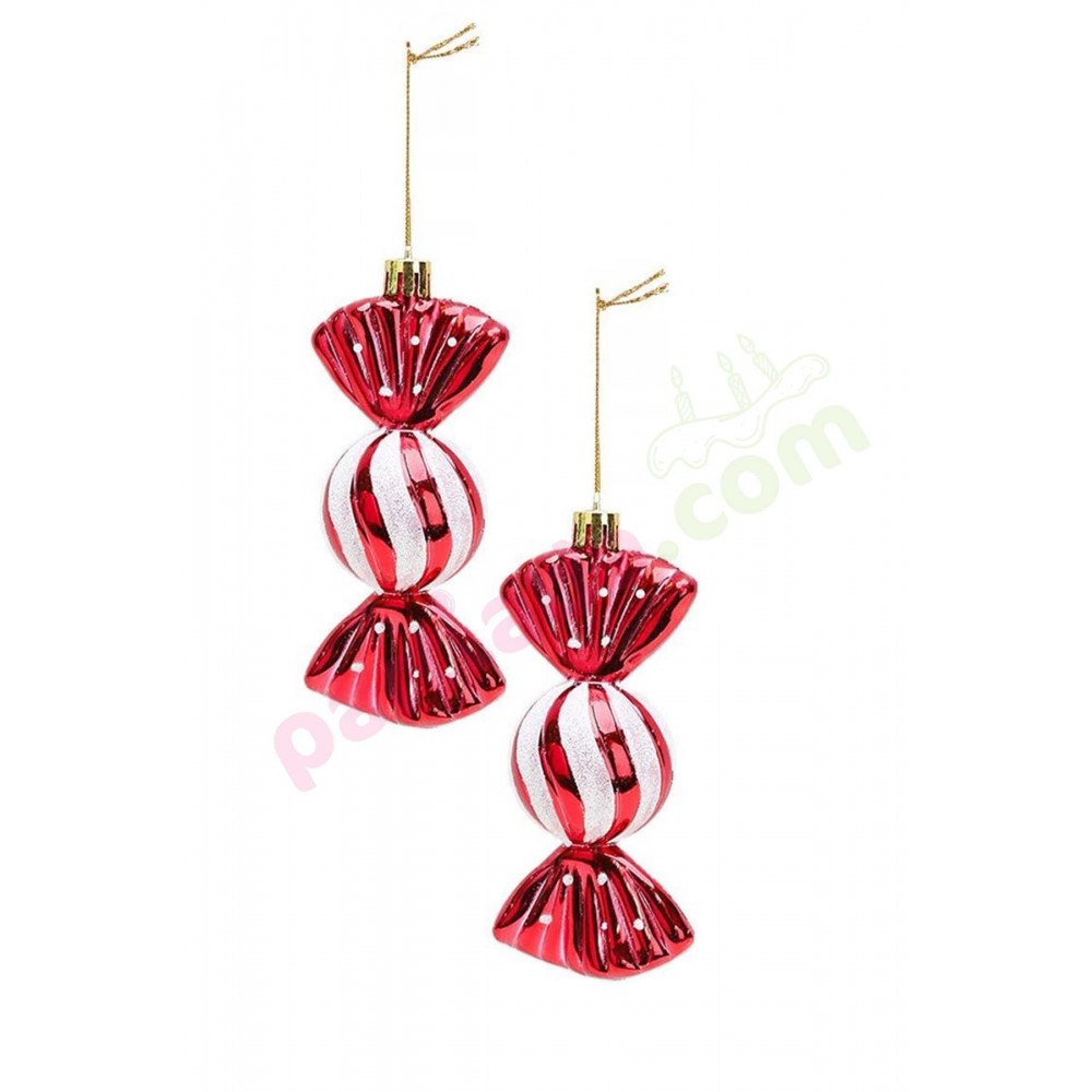 YILBAŞI AĞAÇ SÜSÜ 11 CM 2 Lİ ŞEKER KIRMIZI