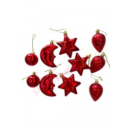 YILBAŞI AĞAÇ SÜSÜ KARIŞIK ASILABİLİR KIRMIZI 10 PARÇA AST6936