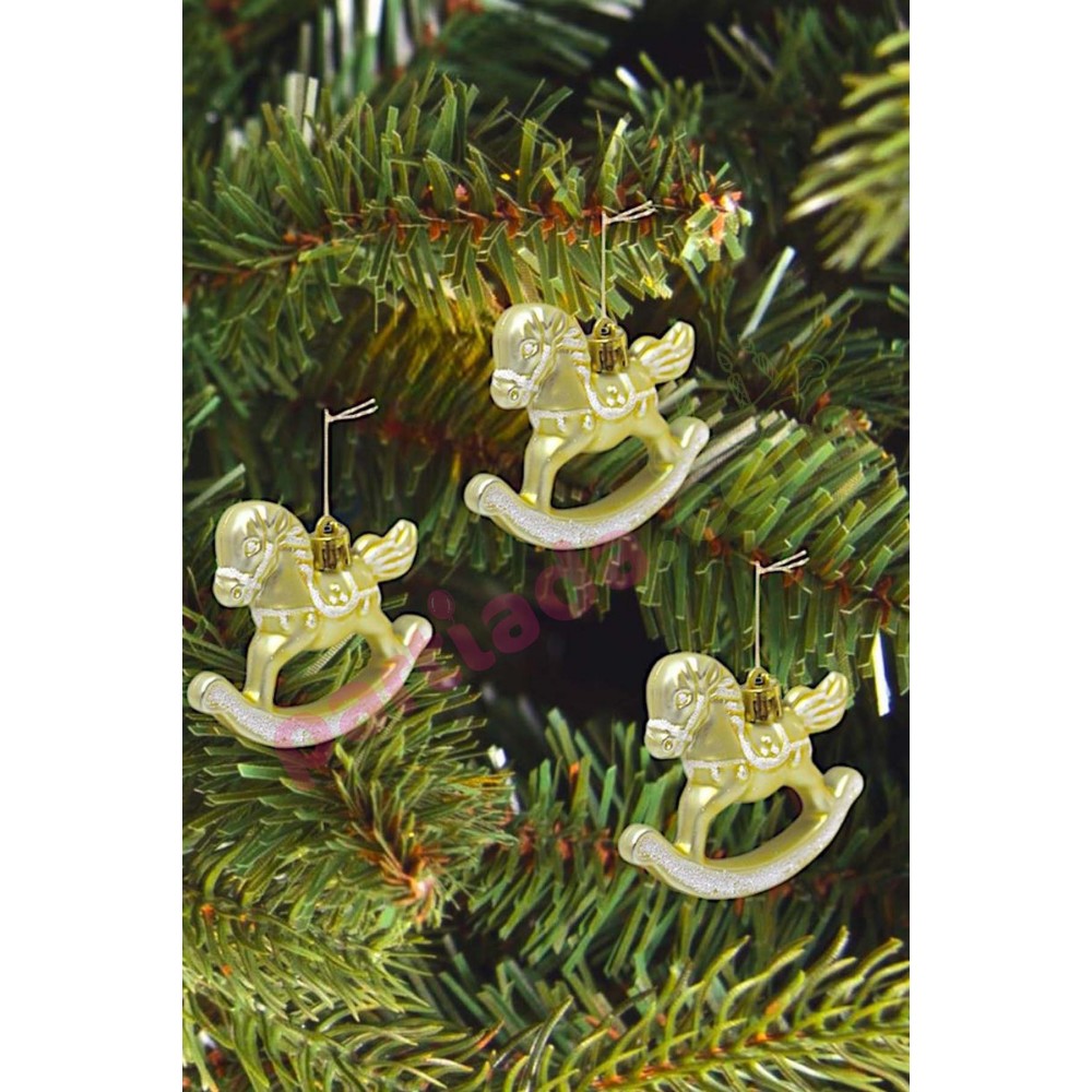 YILBAŞI AĞAÇ SÜSÜ ATLI KARINCA 8 CM 3 LÜ SOFT GOLD