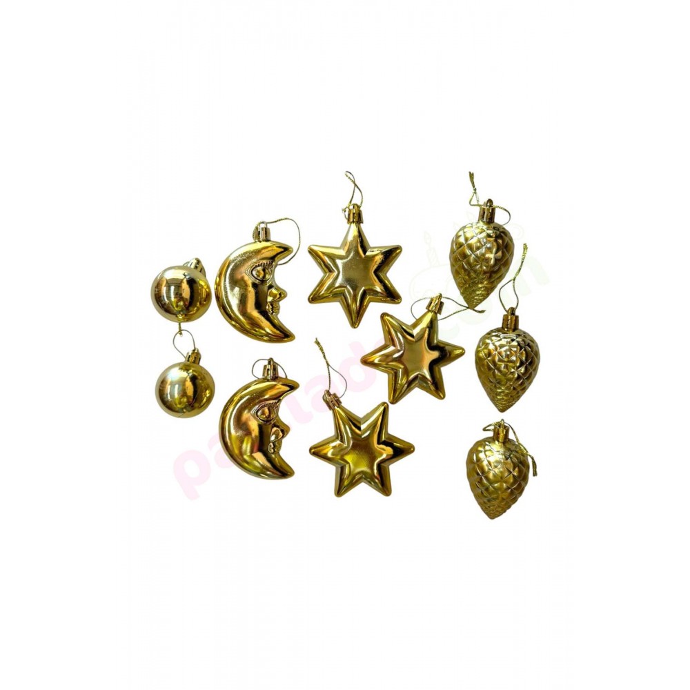 YILBAŞI AĞAÇ SÜSÜ KARIŞIK ASILABİLİR GOLD 10 PARÇA AST6937