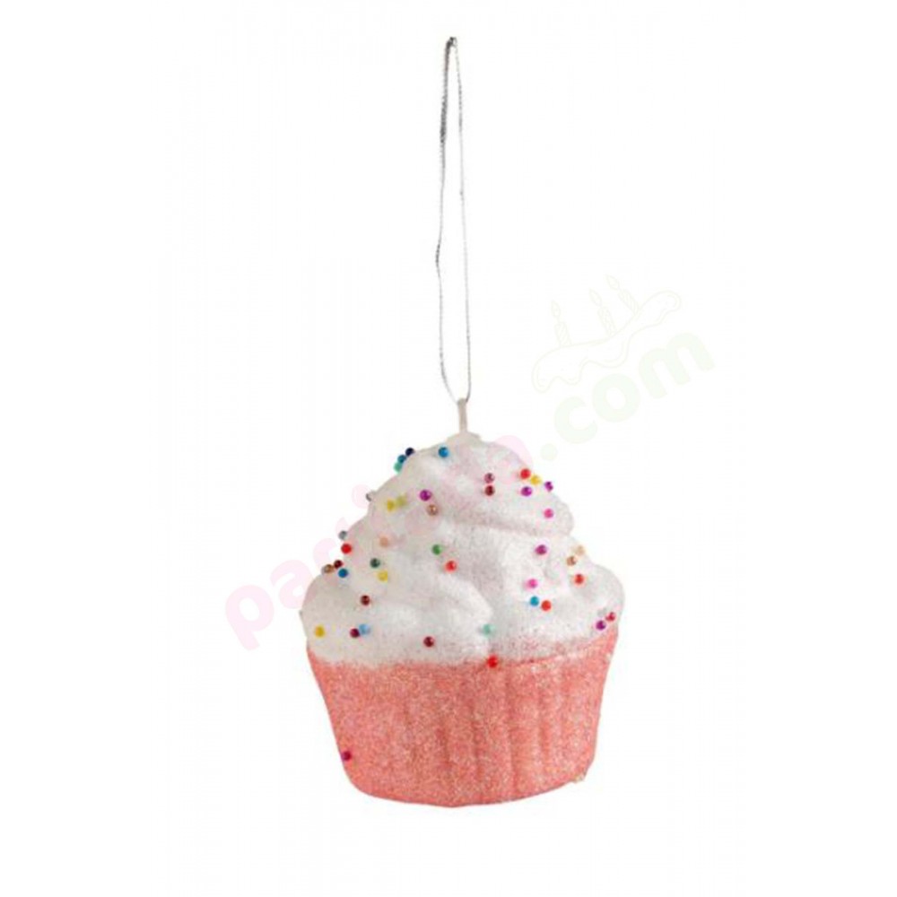 YILBAŞI AĞAÇ SÜSÜ SİMLİ CUPCAKE PEMBE 7 CM ADET