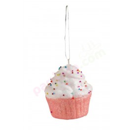 YILBAŞI AĞAÇ SÜSÜ SİMLİ CUPCAKE PEMBE 7 CM ADET