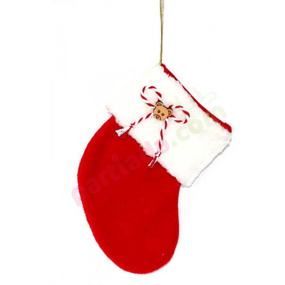 NOEL ÇORAP POLAR KIRMIZI BEYAZ İPLİ 12X16 CM