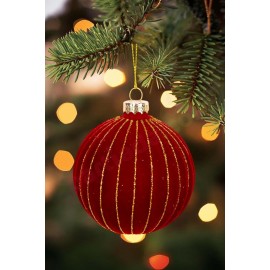 YILBAŞI TOPU 12 CM BORDO LÜKS KADİFE ALTIN SİMLİ ADET