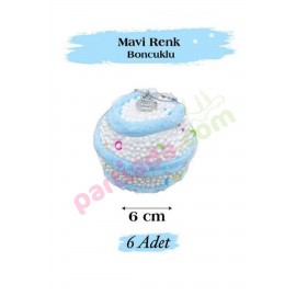 YILBAŞI TOPU 6 CM 6 LI MAVİ RENKLİ BONCUKLU