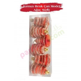 YILBAŞI AĞAÇ SÜSÜ ÇAN 7 CM 6 LI KIRMIZI BEYAZ