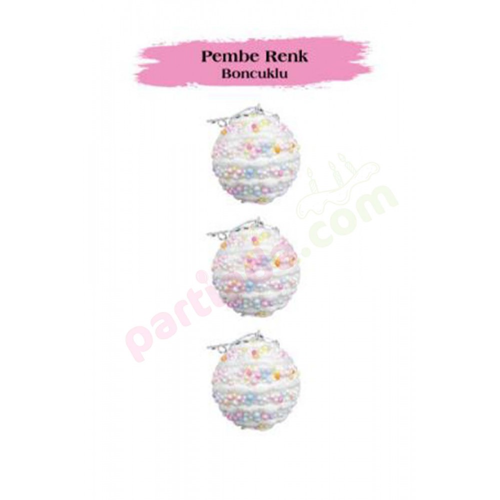 YILBAŞI TOPU 8 CM 3 LÜ PEMBE RENKLİ BONCUKLU