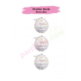 YILBAŞI TOPU 8 CM 3 LÜ PEMBE RENKLİ BONCUKLU