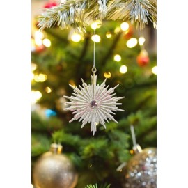 YILBAŞI AĞAÇ SÜSÜ GÜNEŞ FİGÜRÜ BEYAZ SİMLİ 12X12 CM