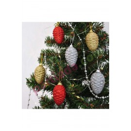 YILBAŞI AĞAÇ SÜSÜ SİMLİ KOZALAK 7 CM 6 LI GÜMÜŞ ALTIN KIRMIZI