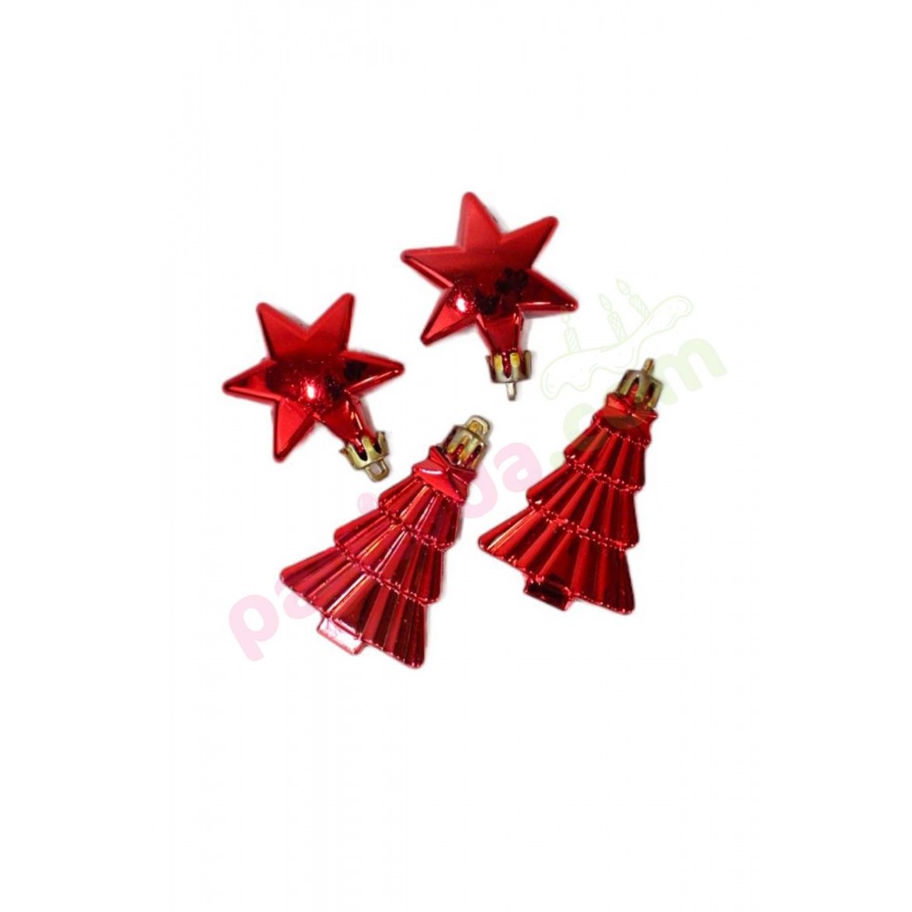 YILBAŞI AĞAÇ SÜSÜ 7 CM 12 Lİ YILDIZ VE AĞAÇ SET KIRMIZI AST3806