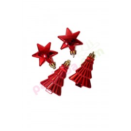 YILBAŞI AĞAÇ SÜSÜ 7 CM 12 Lİ YILDIZ VE AĞAÇ SET KIRMIZI AST3806