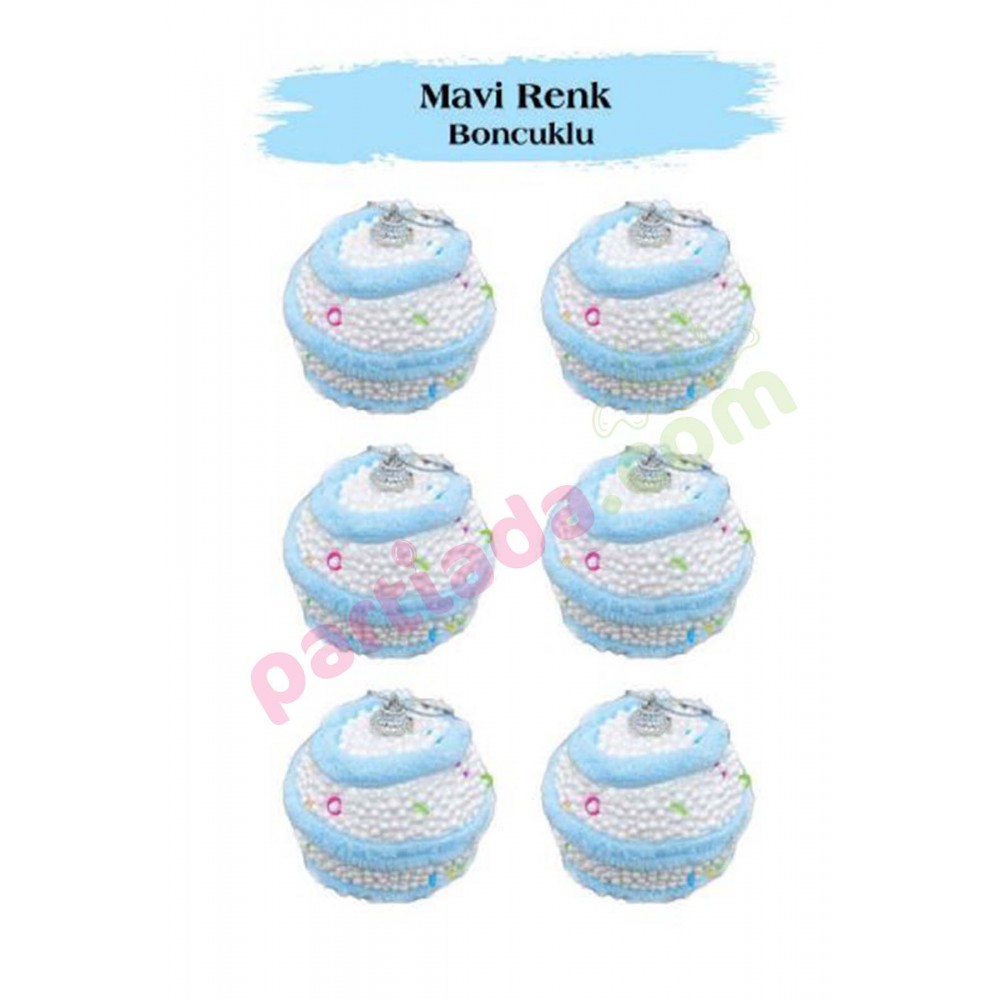 YILBAŞI TOPU 6 CM 6 LI MAVİ RENKLİ BONCUKLU