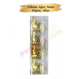 YILBAŞI AĞAÇ SÜSÜ 6 CM 4 LÜ KÜÇÜK ALTIN ÇİZME YEŞİL DETAYLI YIL-3658