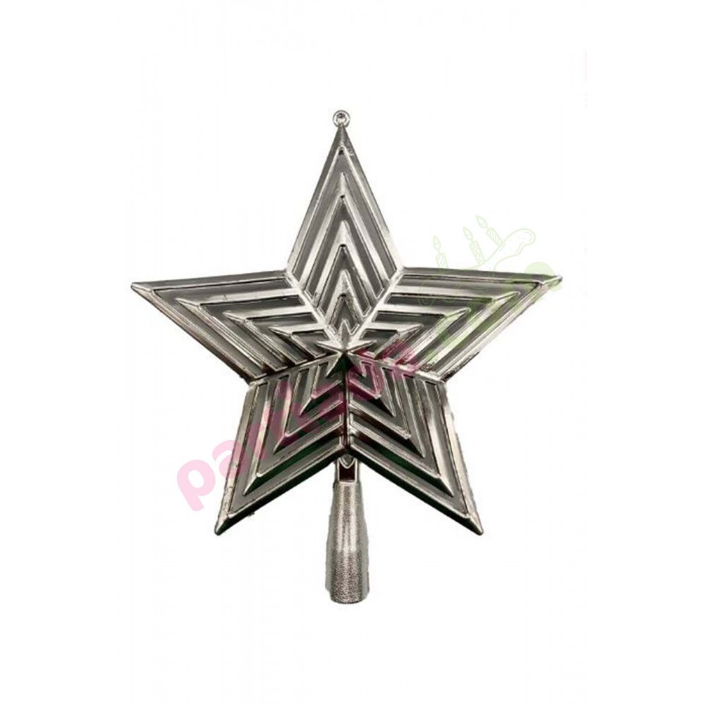 YILBAŞI AĞAÇ TEPELİK İÇ İÇE YILDIZ 23 CM GÜMÜŞ