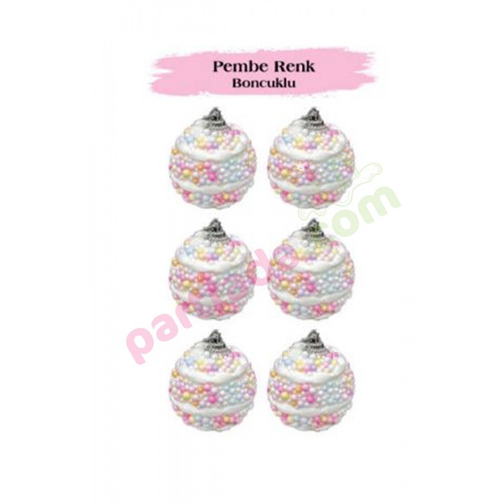 YILBAŞI TOPU 6 CM 6 LI PEMBE RENKLİ BONCUKLU