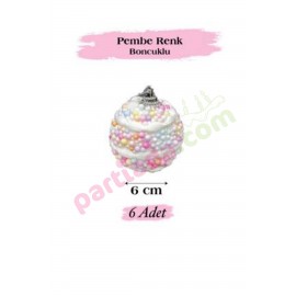 YILBAŞI TOPU 6 CM 6 LI PEMBE RENKLİ BONCUKLU