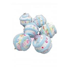 YILBAŞI TOPU 6 CM 6 LI MAVİ RENKLİ BONCUKLU