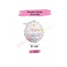 YILBAŞI TOPU 8 CM 3 LÜ PEMBE RENKLİ BONCUKLU