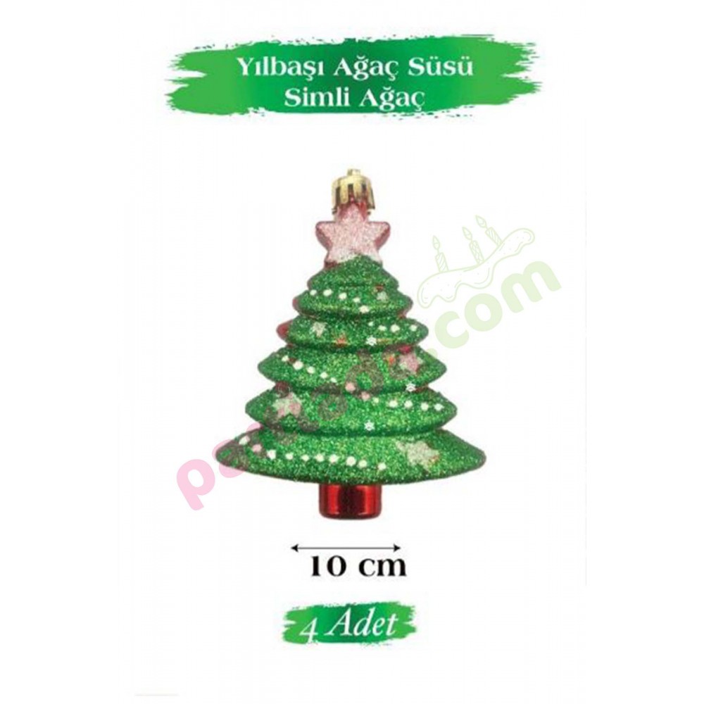 YILBAŞI AĞAÇ SÜSÜ SİMLİ YEŞİL ÇAM AĞACI 10 CM 4 LÜ