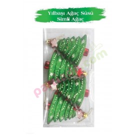 YILBAŞI AĞAÇ SÜSÜ SİMLİ YEŞİL ÇAM AĞACI 10 CM 4 LÜ