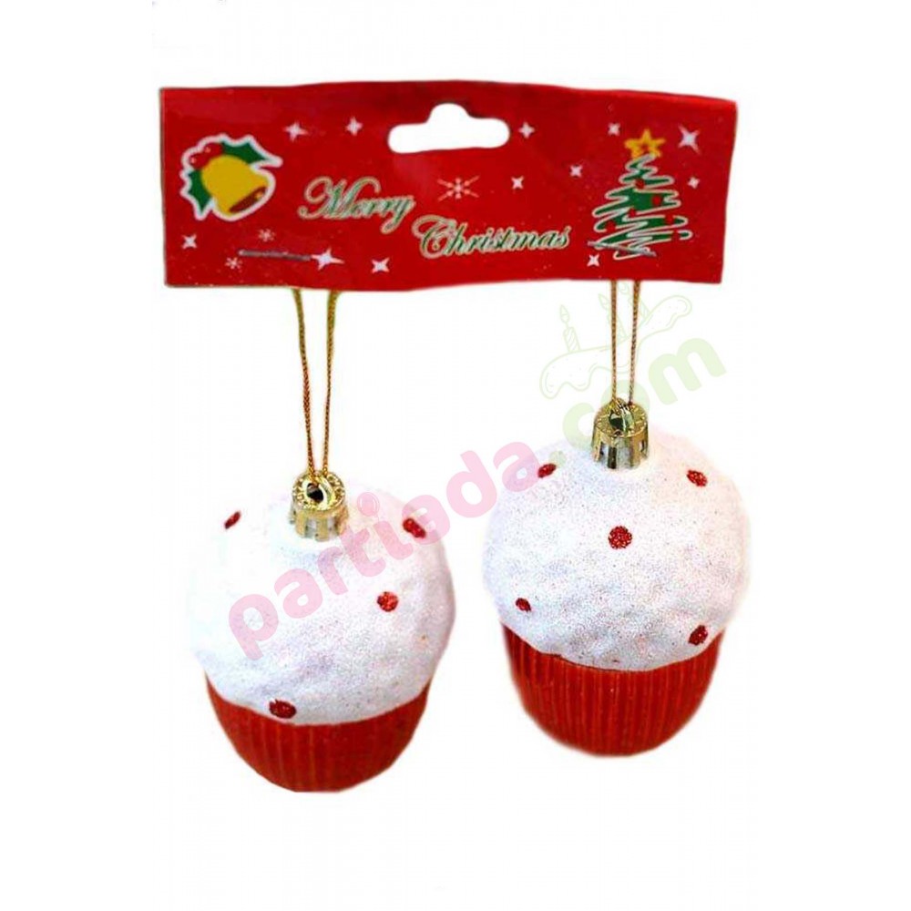 YILBAŞI AĞAÇ SÜSÜ CUPCAKE 2 Lİ 8X6 CM YIL- 240097