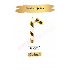  YILBAŞI AĞAÇ SÜSÜ BASTON ŞEKER 7 CM 6 LI GOLD BEYAZ 