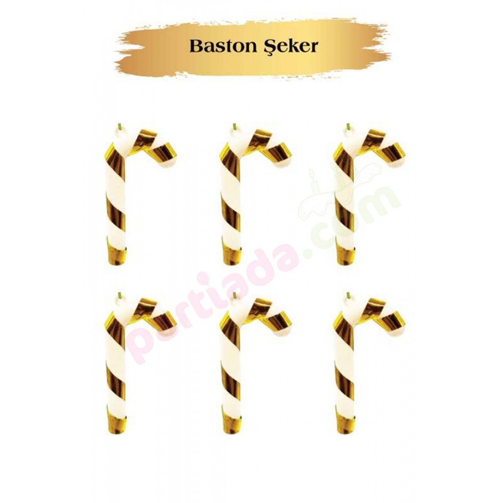  YILBAŞI AĞAÇ SÜSÜ BASTON ŞEKER 7 CM 6 LI GOLD BEYAZ 