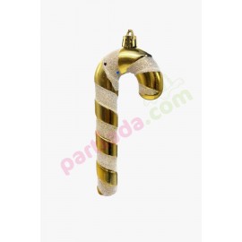 YILBAŞI AĞAÇ SÜSÜ 16 CM 2 Lİ BASTON ŞEKER GOLD BEYAZ