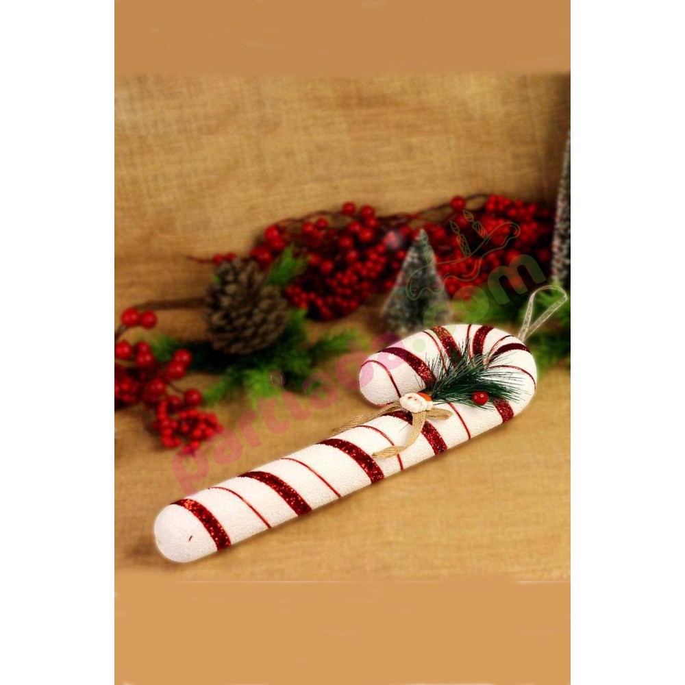 YILBAŞI SÜSÜ BASTON ŞEKER 35X12 CM ASMALI YIL-240052