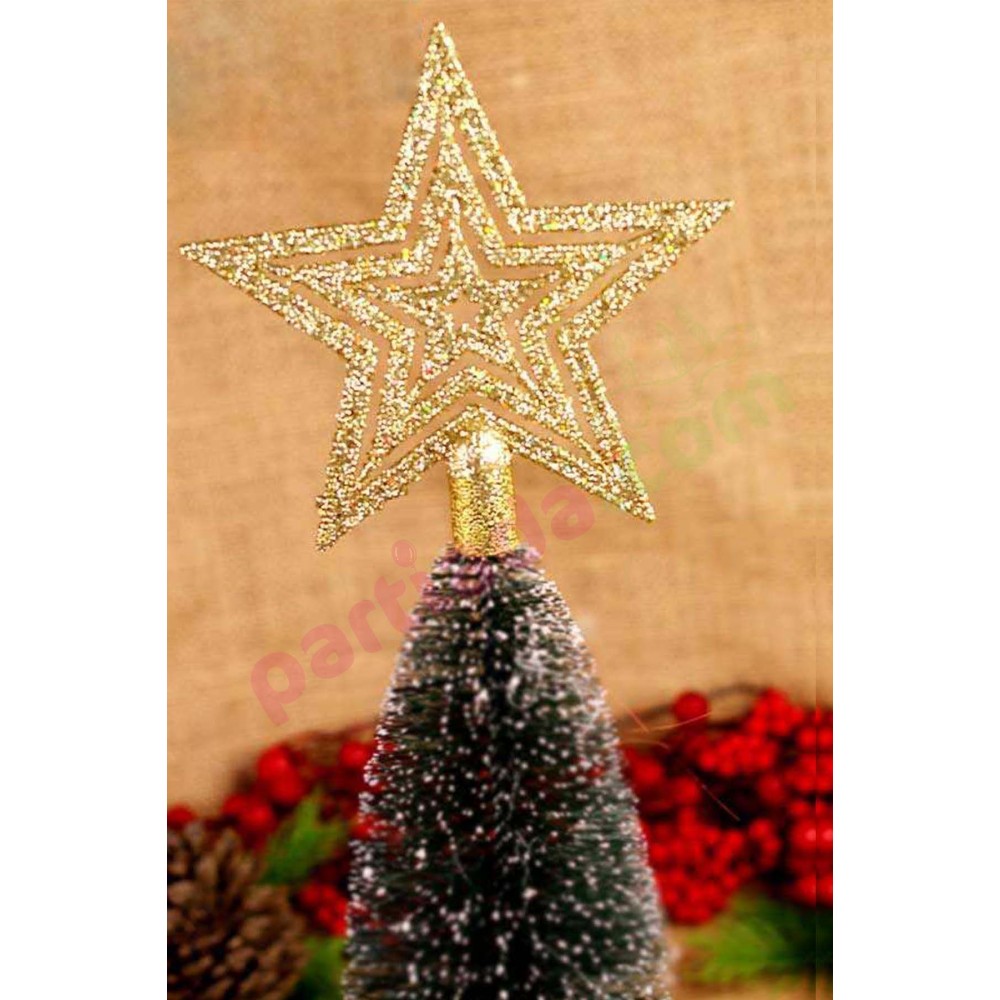 YILBAŞI AĞAÇ TEPELİK 15 CM SİMLİ İÇ İÇE YILDIZ   GOLD