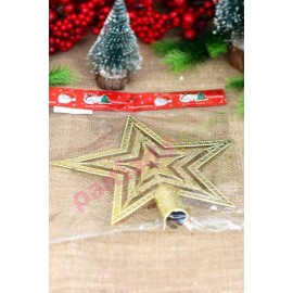 YILBAŞI AĞAÇ TEPELİK 20 CM YILDIZ İÇ İÇE NOKTA   MOTİFLİ GOLD