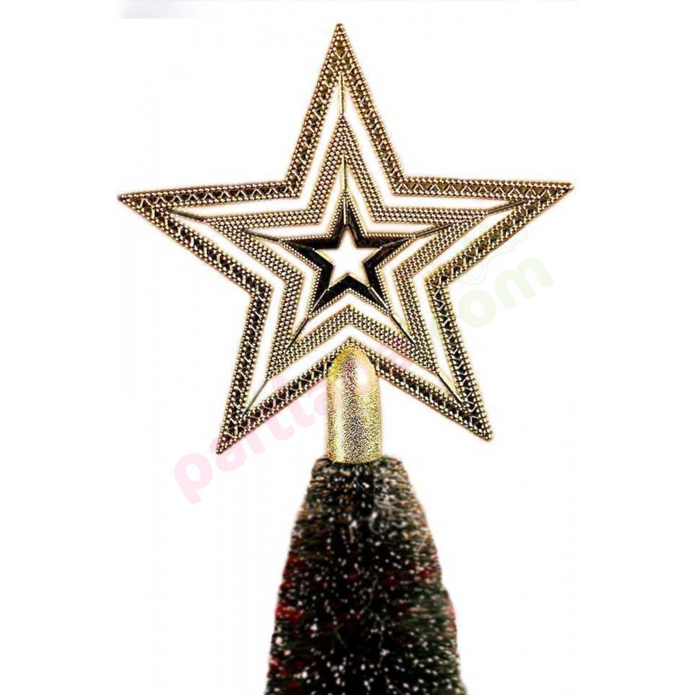 YILBAŞI AĞAÇ TEPELİK 20 CM YILDIZ İÇ İÇE NOKTA   MOTİFLİ GOLD