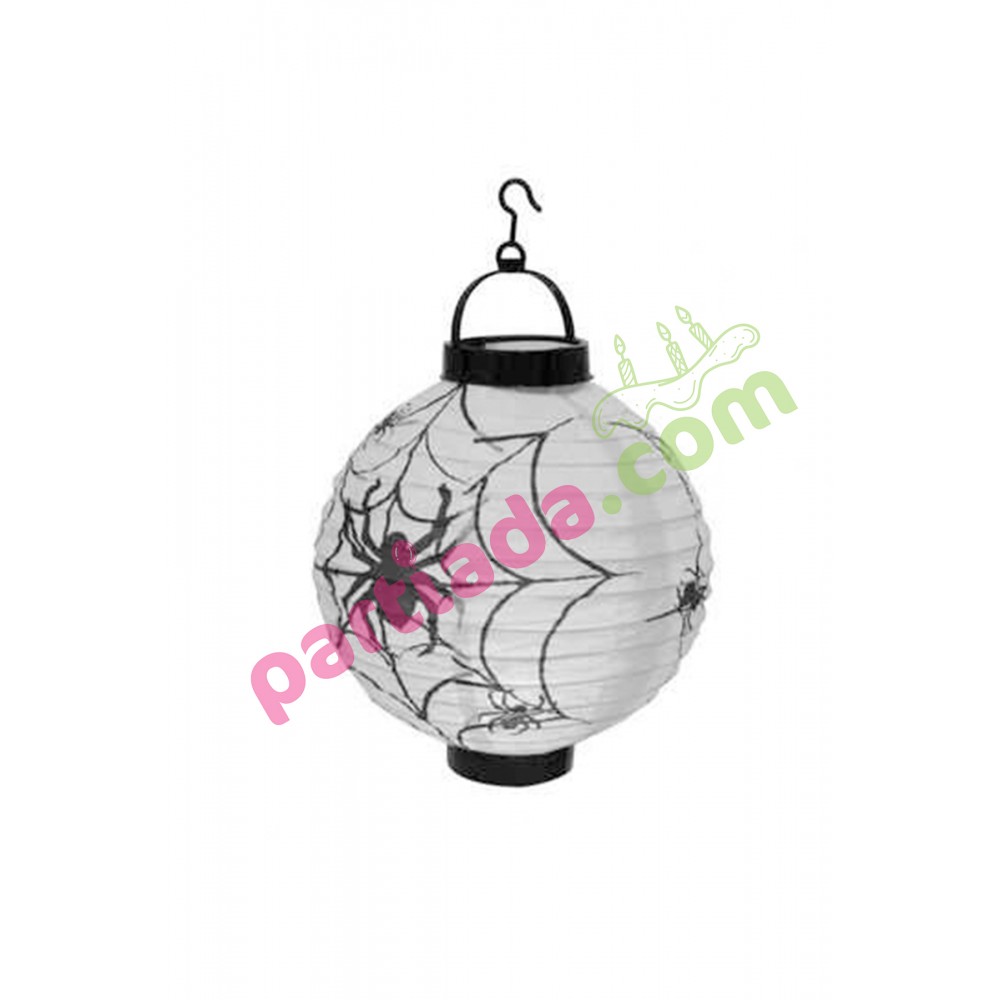 HALLOWEEN ÇİN FENERİ PİLLİ 20 CM BEYAZ ÖRÜMCEKLİ