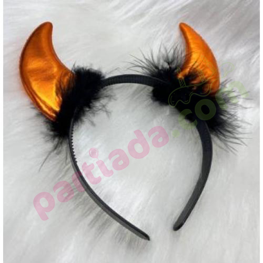 HALLOWEEN TAÇ ŞEYTAN SATEN BOYNUZ TÜYLÜ TURUNCU