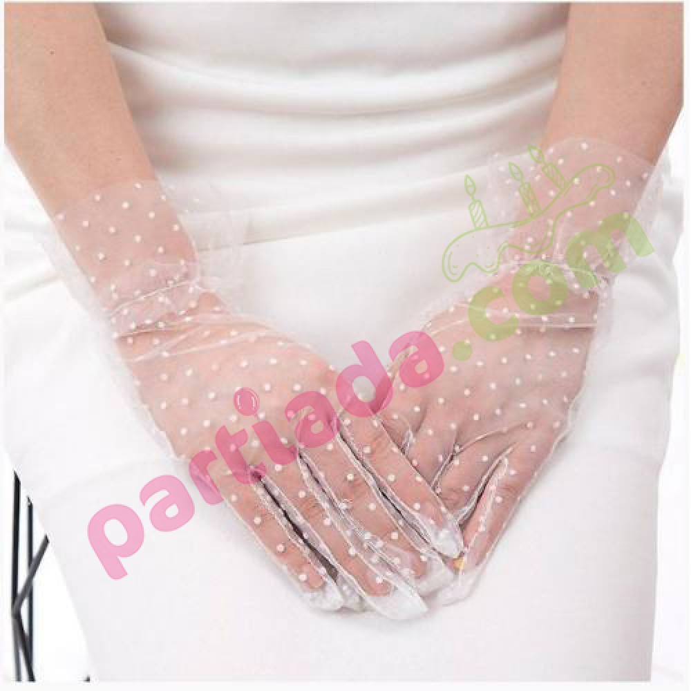 TÜL ELDİVEN KISA PUANTİYELİ BEYAZ