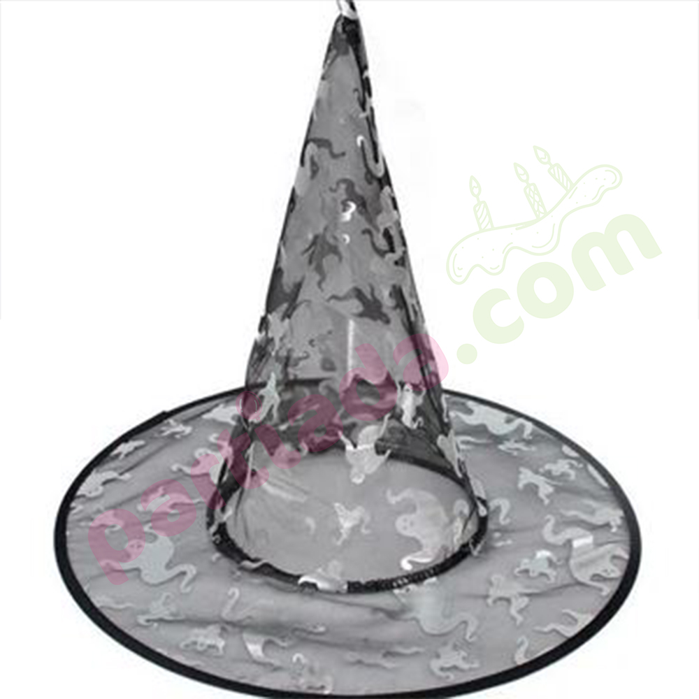 HALLOWEEN TÜL CADI ŞAPKASI HAYALET DESEN GOLD GÜMÜŞ