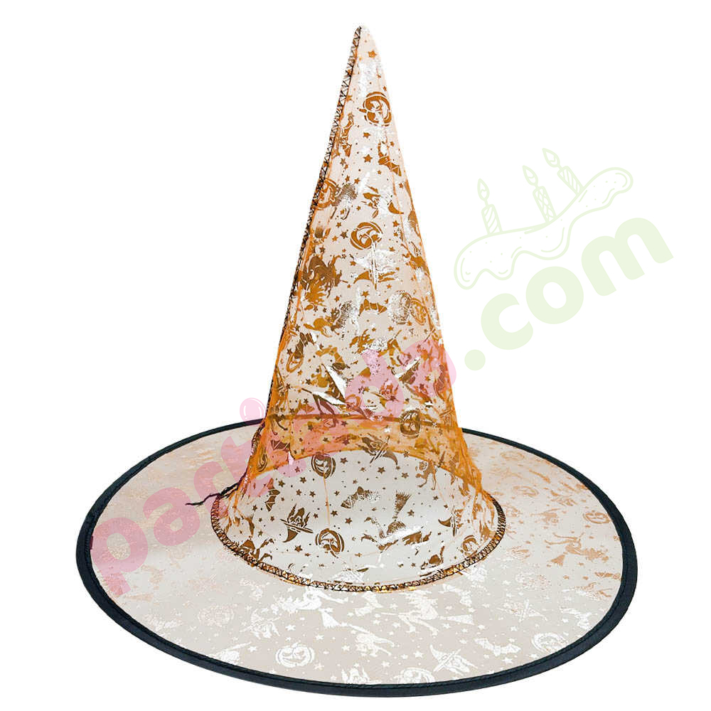 HALLOWEEN TÜL CADI ŞAPKASI TURUNCU GOLD BASKILI