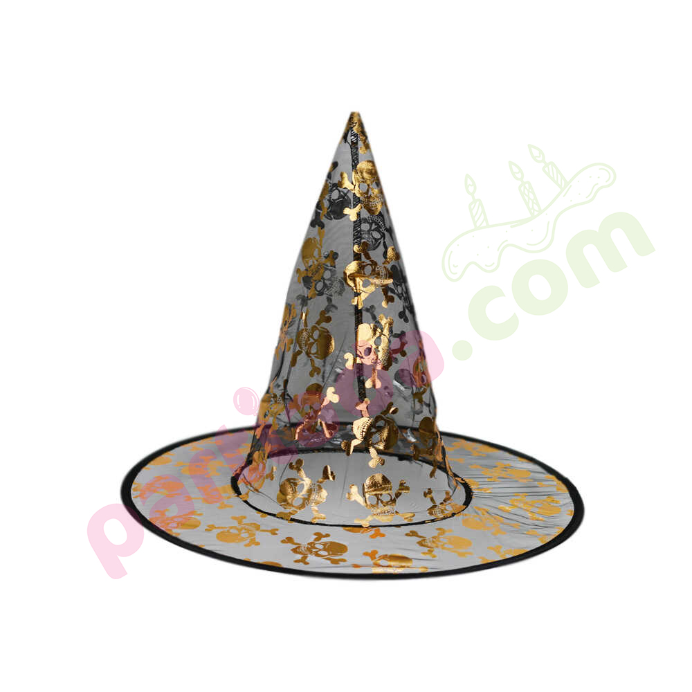 HALLOWEEN TÜL CADI ŞAPKASI KURU KAFALI ÇİFT TARAFLI ALTIN GÜMÜŞ HLW-24286