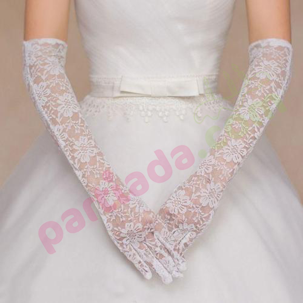 DANTELLİ ELDİVEN UZUN MODEL BEYAZ 40 CM