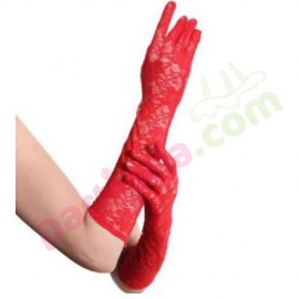 DANTELLİ ELDİVEN UZUN MODEL KIRMIZI 40 CM