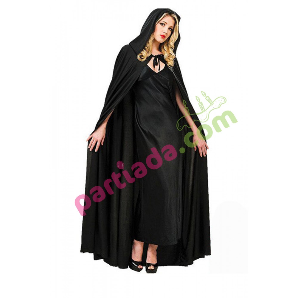 PELERİN SİYAH KUMAŞ KAPŞONLU 120 CM