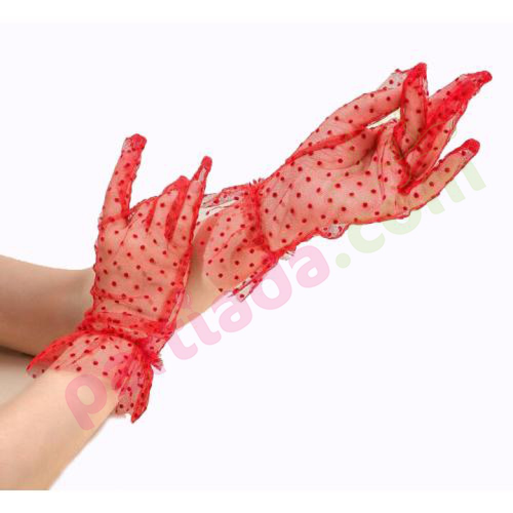 TÜL ELDİVEN KISA PUANTİYELİ KIRMIZI